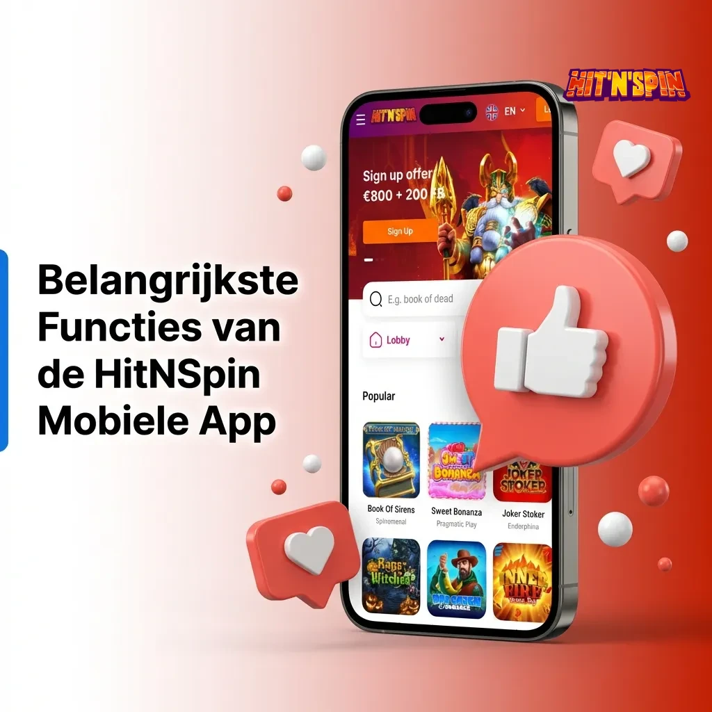 HitNSpin mobiele casino app interface toont spelbibliotheek, betaalmethoden en belangrijkste functies voor Belgische spelers