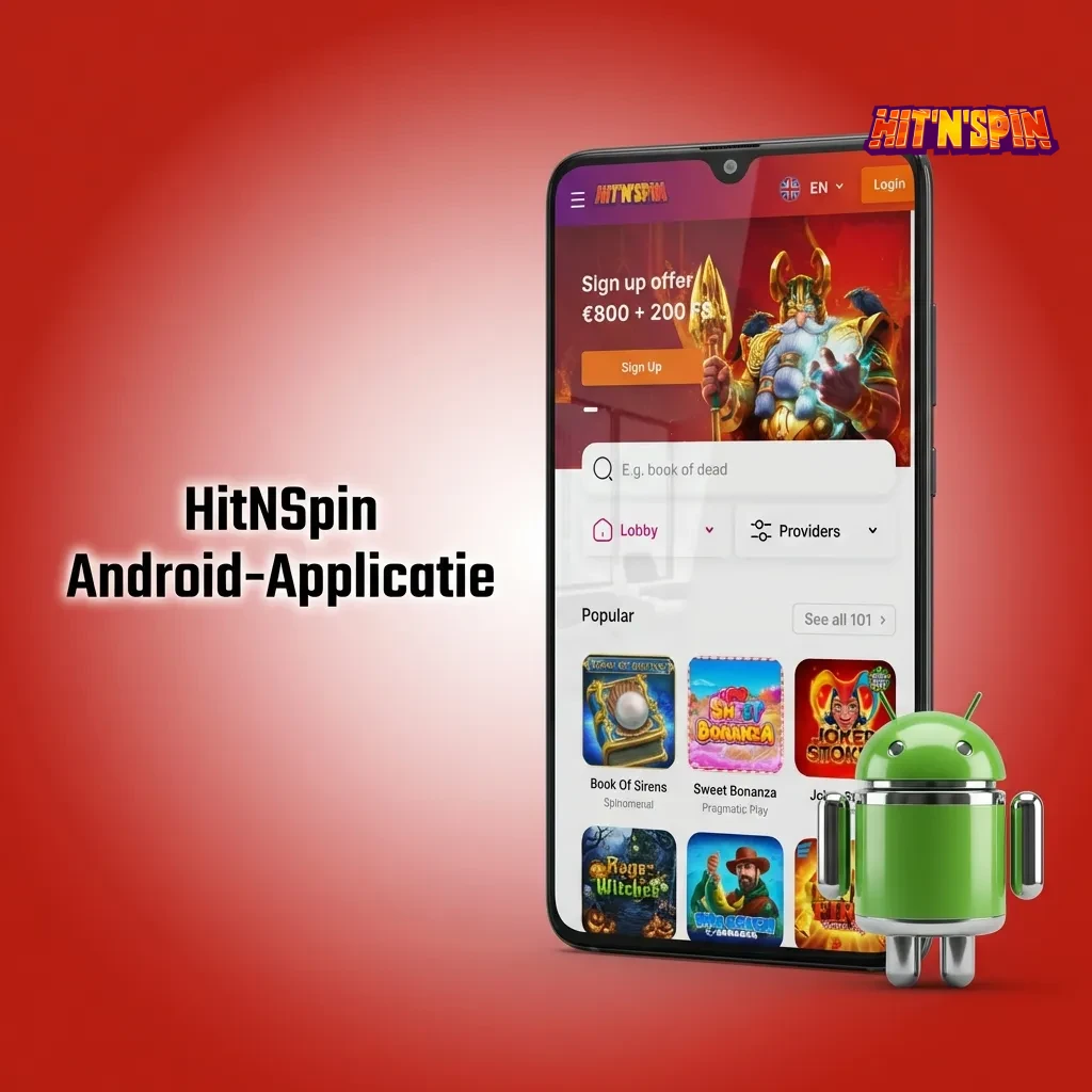 HitNSpin Android app interface showing mobile betting and casino games on smartphone