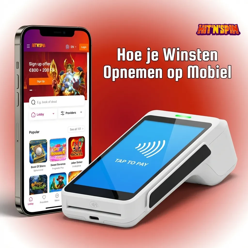 Person using smartphone to withdraw winnings from HitNSpin casino account via mobile banking interface