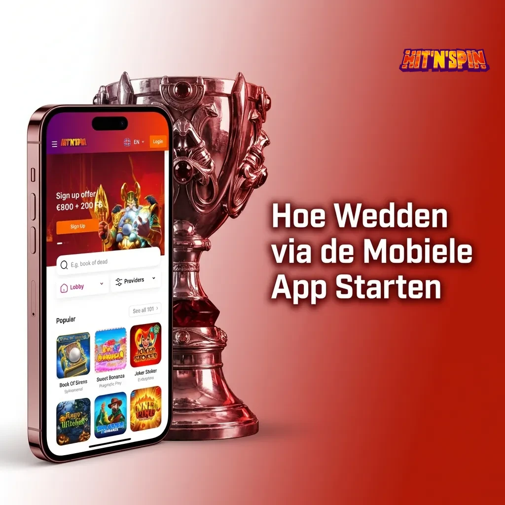 Mobiele app interface toont stap-voor-stap proces voor het plaatsen van sportweddenschappen op HitNSpin platform