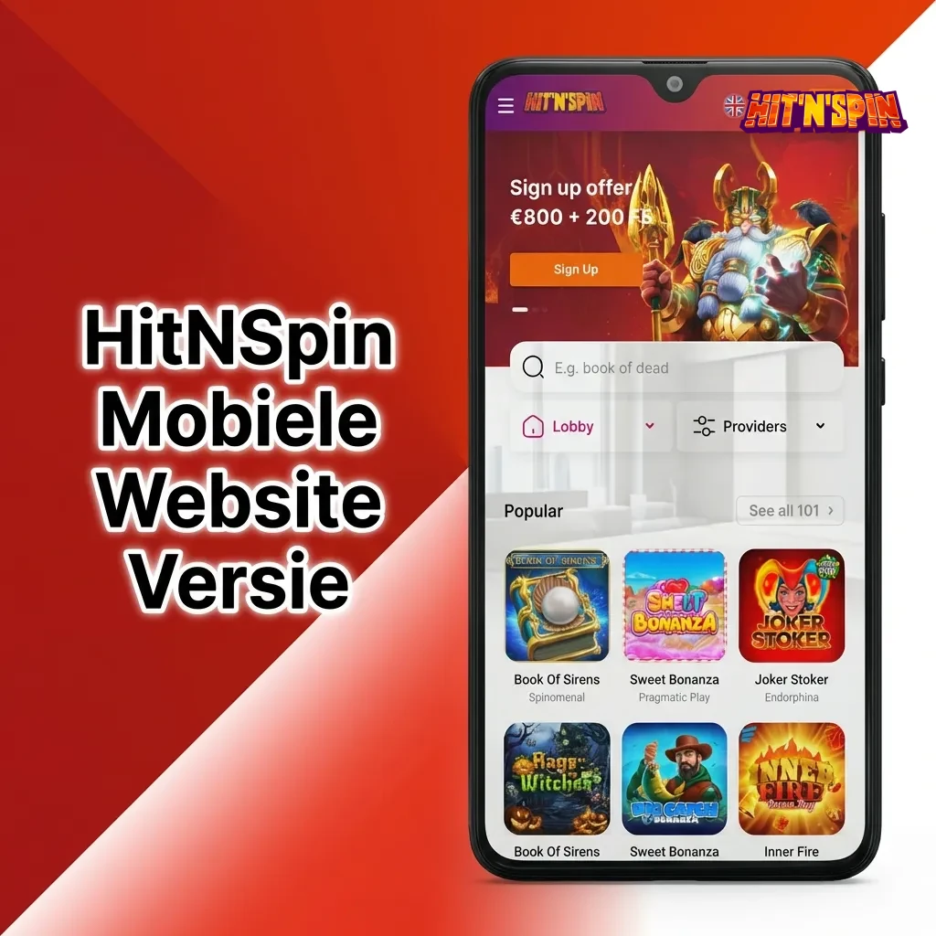 HitNSpin mobiele website op smartphone met casino-spellen en wedopties, geen download vereist