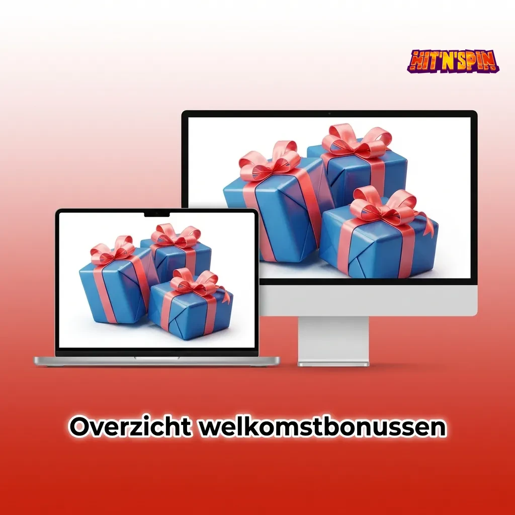 Tabel met welkomstbonussen: stortingsbonussen van 100%, 50%, 25% tot €800 totaal plus 200 gratis spins met 35x inzetvereisten
