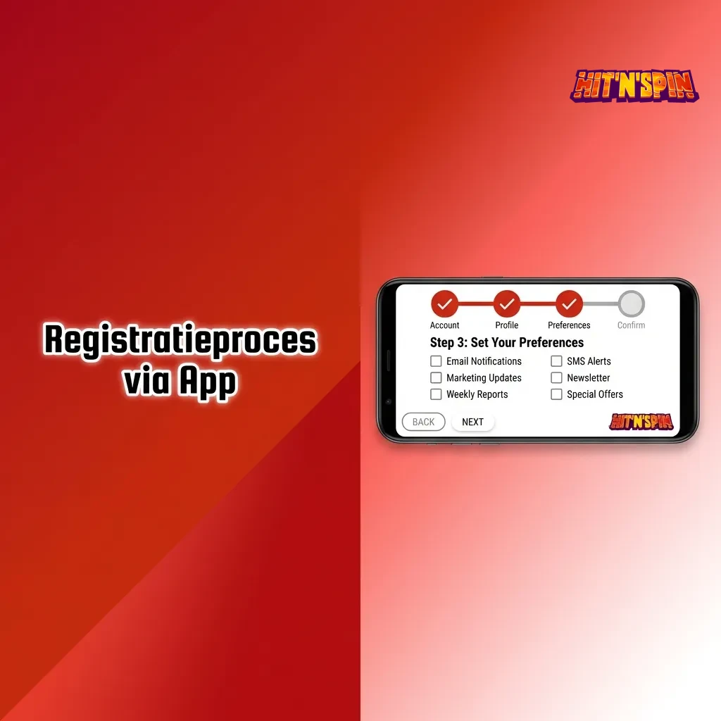 App registratie in 5 stappen: open app, vul gegevens in, kies valuta, verifieer code, log in en stort.