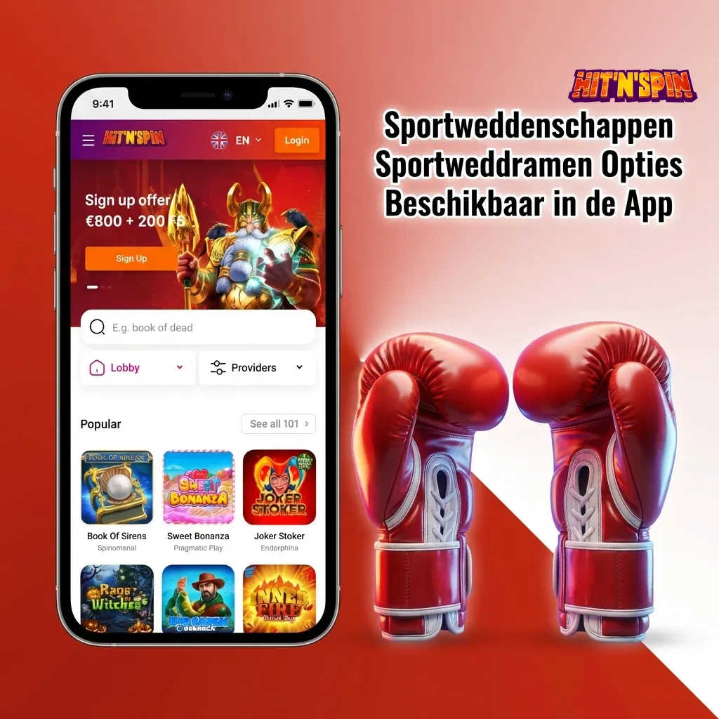 HitNSpin app displaying sports betting options including football, tennis, basketball, and esports with live odds
