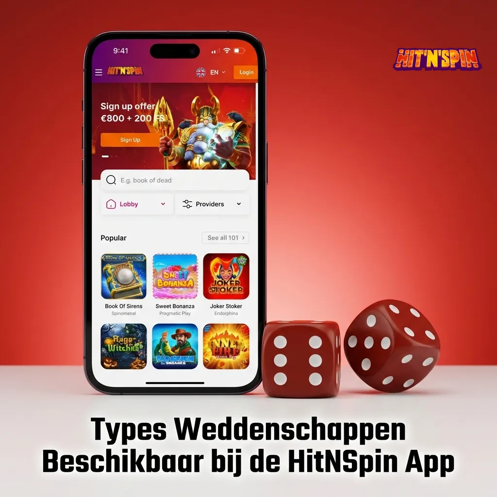 HitNSpin app wedtypes: enkelvoudig, combinatie, systeem, handicap en over/onder weddenschappen op mobiele site